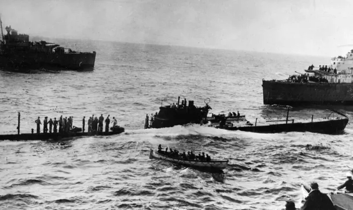 Framed Print : A British destroyer out East had hunted this Italian submarine and finally located it Framed Print : A British destroyer out East had hunted this Italian submarine and finally located it
