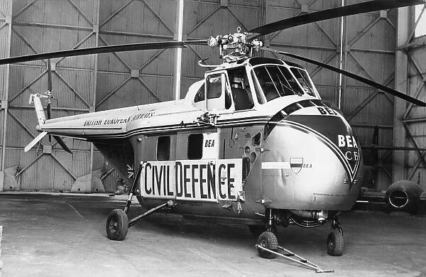 A British European Airways Civil Defence Westland Whirlwind helicopter which had to land