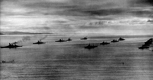 British fleet at Invergordon in Scotland, conisting of Battleships HMS Rodney