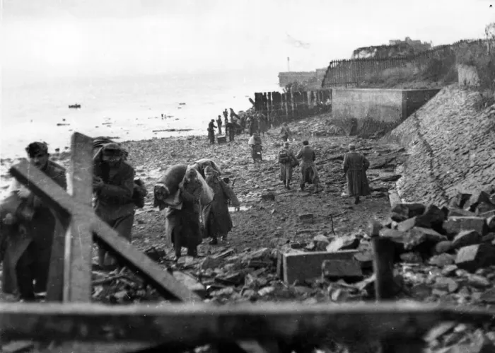Framed Print : British Landings on Walcheren. The scene on the Walcheren coast after the allied landing