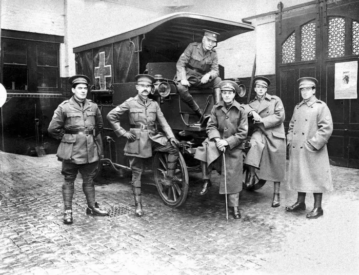 Framed Print : British Motor ambulance team during World War One Circa 1916