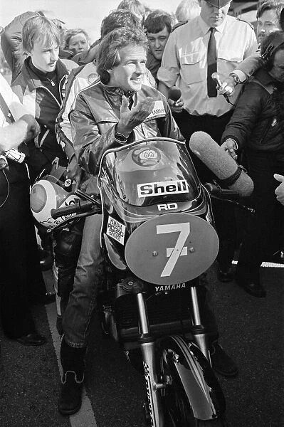 British Motorcycle road racer Barry Sheene at Donington on his first ride since his near