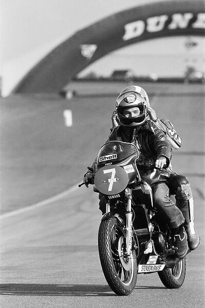 British Motorcycle road racer Barry Sheene at Donington on his first ride since his near
