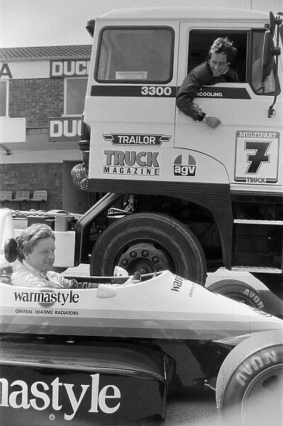 Former British Motorcycle road racer Barry Sheene, who is to race in DAF Trucks is seen