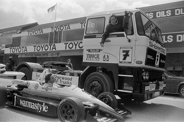 Former British Motorcycle road racer Barry Sheene, who is to race in DAF Trucks is seen