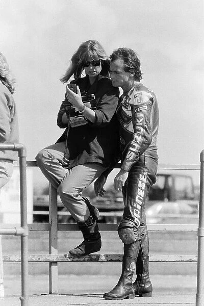 British Motorcycle road racer Barry Sheene at Silverstone with wife Stephanie McLean