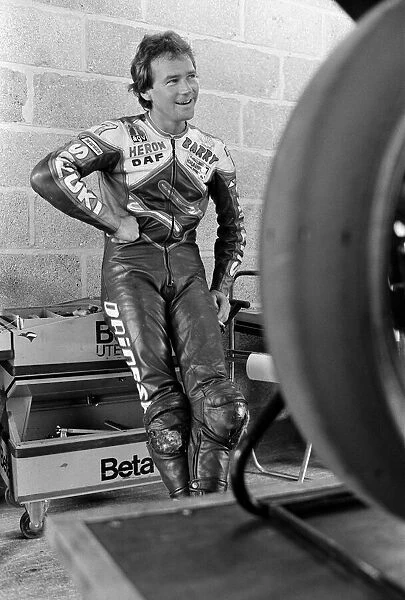 British Motorcycle road racer Barry Sheene at Silverstone race track during practice for
