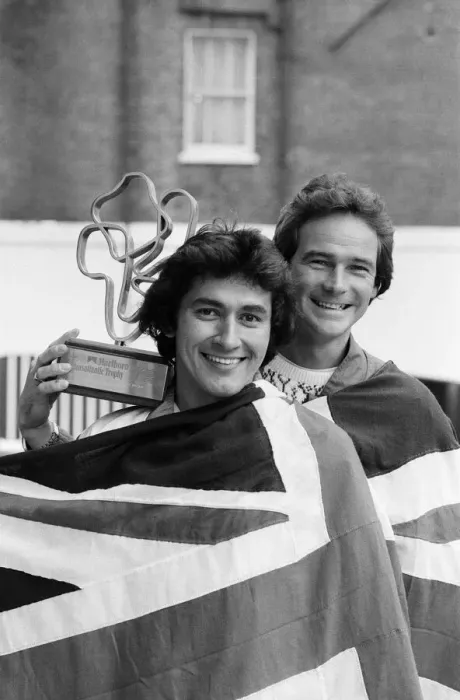 Framed Print : British Motorcycle road racer Barry Sheene with American cyclist Dave Aldana (left