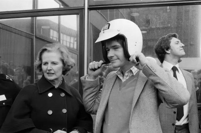Framed Print : British Motorcycle road racer Barry Sheene with Conservative Party leader Margaret Framed Print : British Motorcycle road racer Barry Sheene with Conservative Party leader Margaret