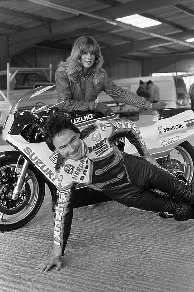 British Motorcycle road racer Barry Sheene with his new Suzuki bike