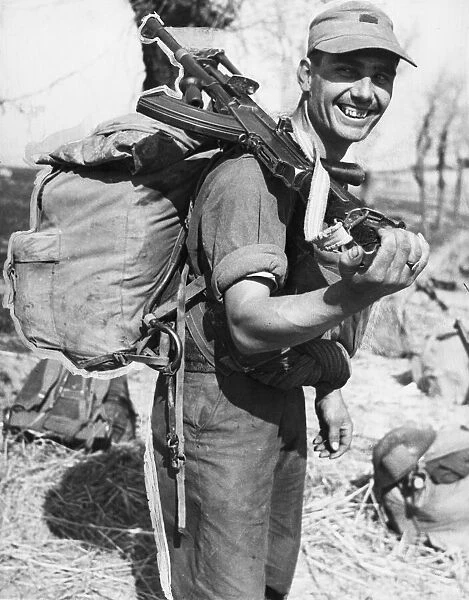 British Mountain Trooper smiling for the camera during WWII. 13th April 1945
