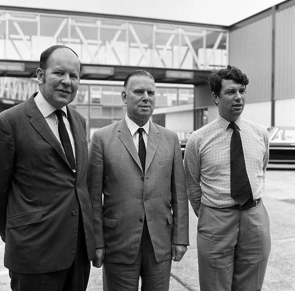 British MPs Bob Prentice, Arthur Bottomley and Toby Jessel at Heathrow Airport after