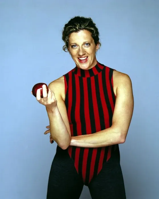 Framed Print : British Olympic runner Sally Gunnell doing exercises Circa December 1998