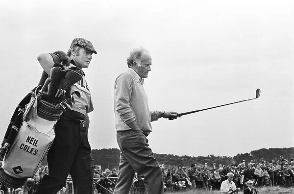 British Open 1975. Carnoustie Golf Links, Scotland. Pictured, Neil Coles with caddie
