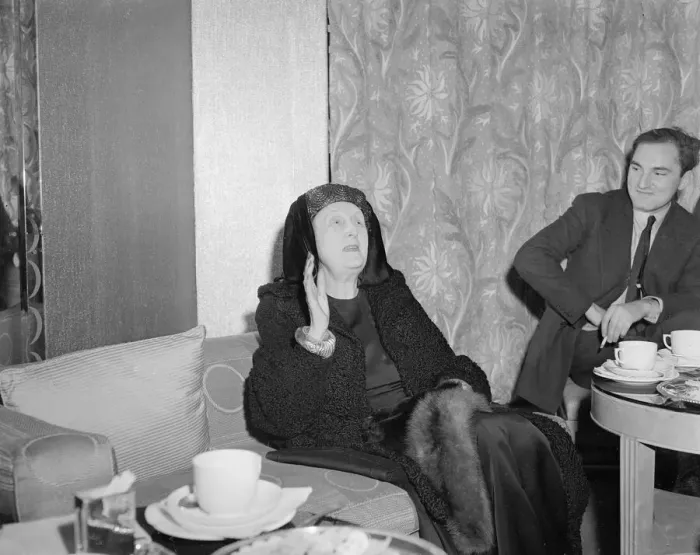 Framed Print : British Poet Dame Edith Louisa Sitwell seen here at a press reception given in her honour Framed Print : British Poet Dame Edith Louisa Sitwell seen here at a press reception given in her honour