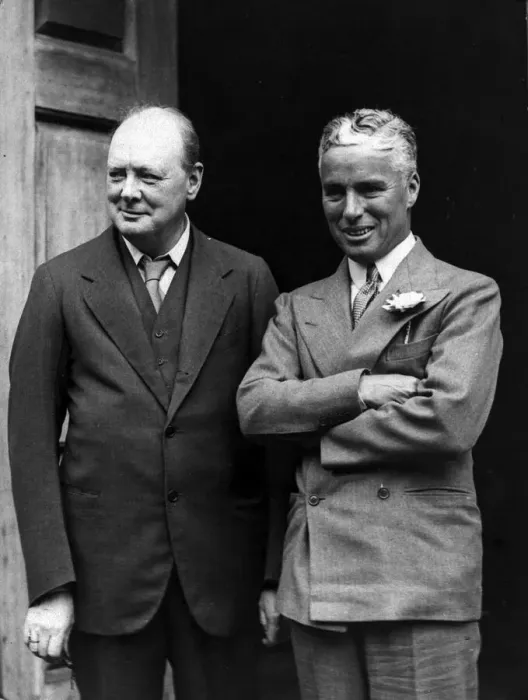 Framed Print : British politician Winston Churchill and Charlie Chaplin at Chartwell in Kent
