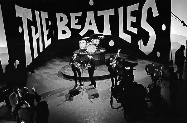 British pop group The Beatles rehearsing for their performance on the Ed Sullivan