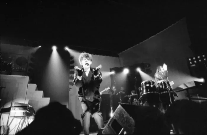 Framed Print : British pop group The Thompson Twins performing on stage during a concert in Oxford