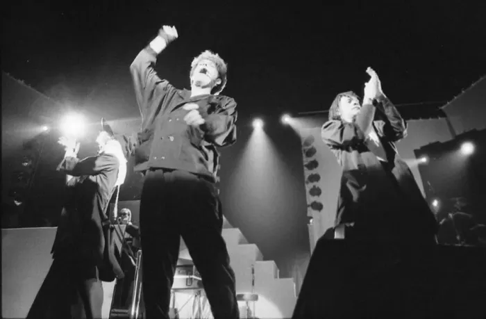 Framed Print : British pop group The Thompson Twins performing on stage during a concert in Oxford Framed Print : British pop group The Thompson Twins performing on stage during a concert in Oxford