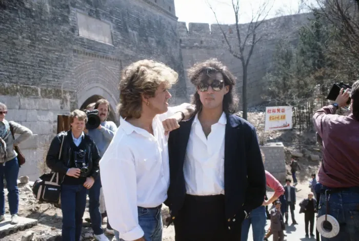 Framed Print : British pop group Wham pictured on their 10-day visit to China, April 1985 Framed Print : British pop group Wham pictured on their 10-day visit to China, April 1985
