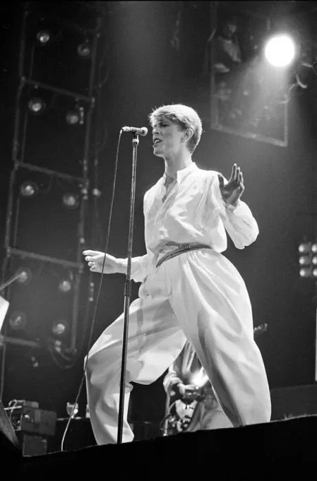 Framed Print : British pop singer David Bowie performing on stage during his concert at Earls court Framed Print : British pop singer David Bowie performing on stage during his concert at Earls court