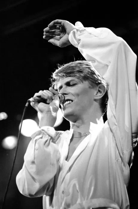 Framed Print : British pop singer David Bowie performing on stage during his concert at Earls court