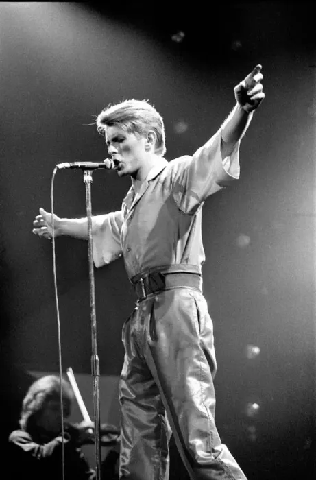 Framed Print : British pop singer David Bowie performing on stage during his concert at Earls court Framed Print : British pop singer David Bowie performing on stage during his concert at Earls court