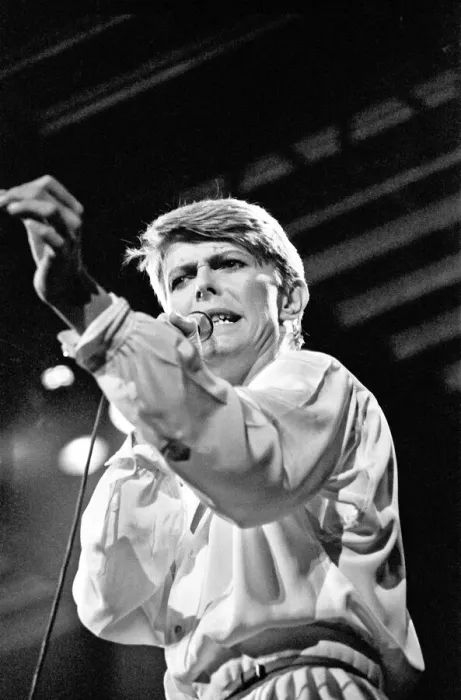 Framed Print : British pop singer David Bowie performing on stage during his concert at Earls court