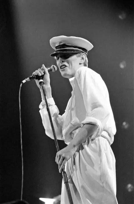 Framed Print : British pop singer David Bowie performing on stage during his concert at Earls court