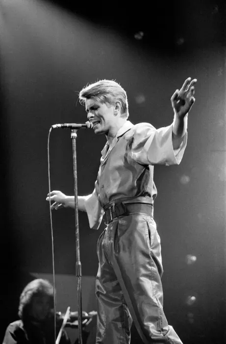Framed Print : British pop singer David Bowie performing on stage during his concert at Earls court Framed Print : British pop singer David Bowie performing on stage during his concert at Earls court