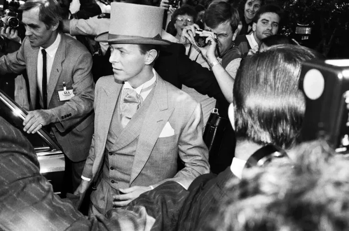Framed Print : British pop singer David Bowie pictured arriving for the wedding of former Boomtown rats Framed Print : British pop singer David Bowie pictured arriving for the wedding of former Boomtown rats