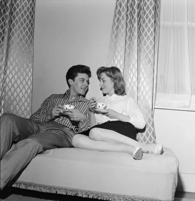 Framed Print : British pop singer Terry Dene re-united with his wife Edna Savage at her flat in