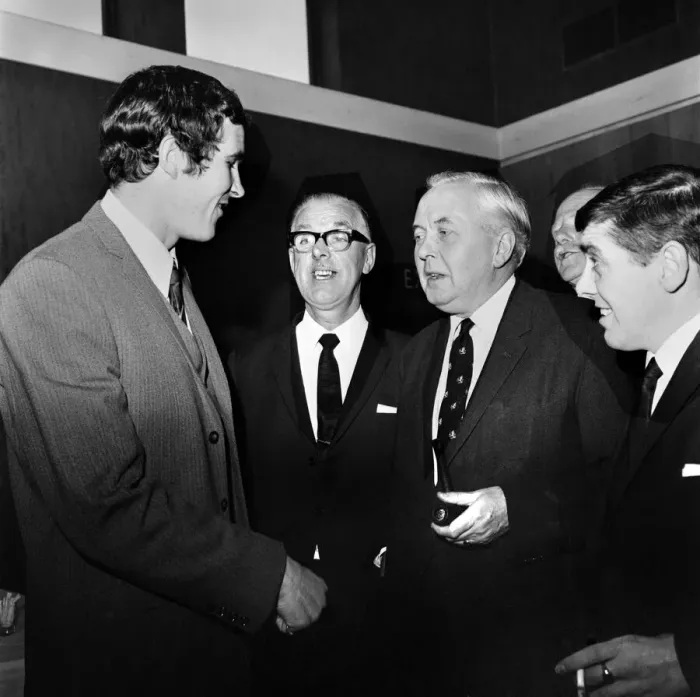 Framed Print : British Prime Minister Harold Wilson meets Liverpool footballer Ron Yeats December Framed Print : British Prime Minister Harold Wilson meets Liverpool footballer Ron Yeats December
