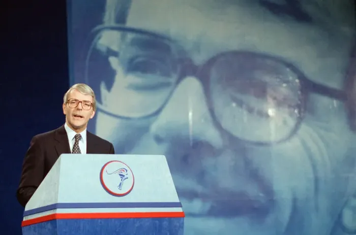 Framed Print : British Prime Minister, John Major launches his Conservative party election manifesto Framed Print : British Prime Minister, John Major launches his Conservative party election manifesto