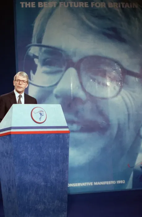 Framed Print : British Prime Minister, John Major launches his Conservative party election manifesto