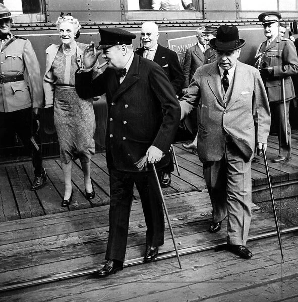 British Prime Minister with Mr MacKenzie King, on arrival in Canada. August 1943