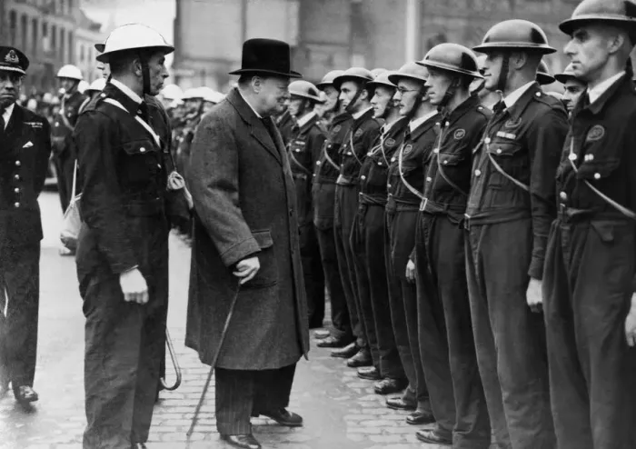 Framed Print : The British Prime Minister, Mr. Winston Churchill, is inspecting members of Coventry Framed Print : The British Prime Minister, Mr. Winston Churchill, is inspecting members of Coventry