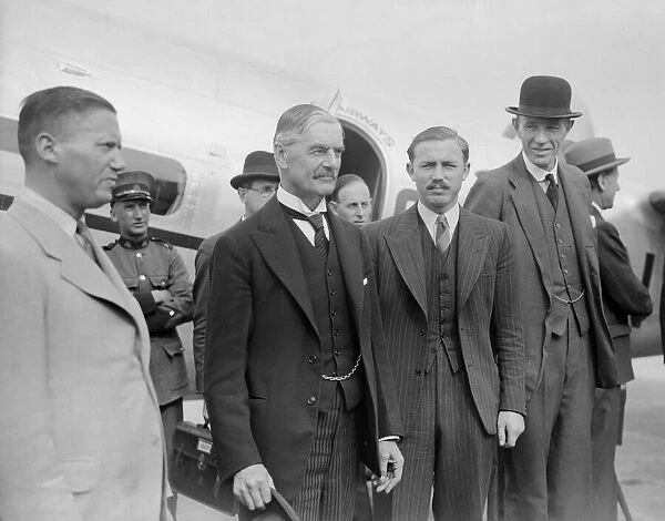British Prime Minister Neville Chamberlain at Heston airport for a meeting with German