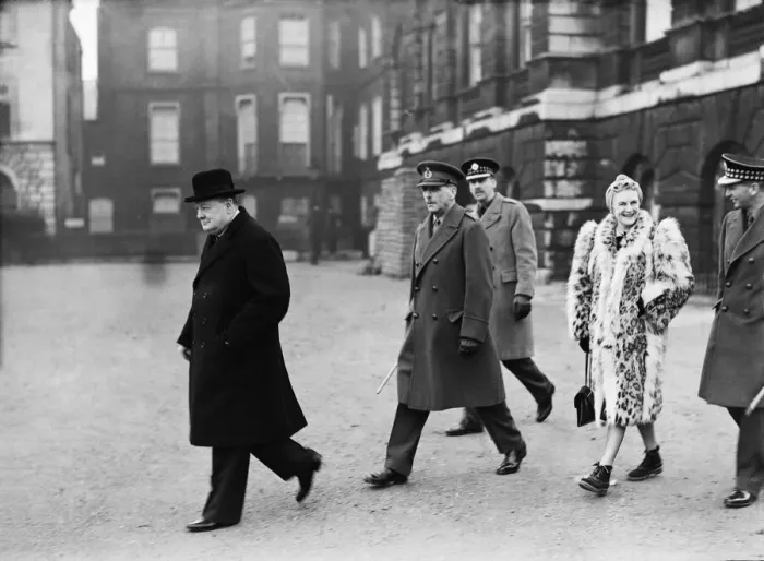 Framed Print : British Prime Minister Winston Churchill, accompanied by his wife Lady Churchill Framed Print : British Prime Minister Winston Churchill, accompanied by his wife Lady Churchill