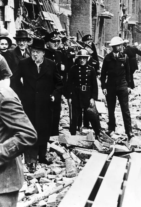 Framed Print : British Prime Minister Winston Churchill inspects the damage done by a flying bomb Framed Print : British Prime Minister Winston Churchill inspects the damage done by a flying bomb