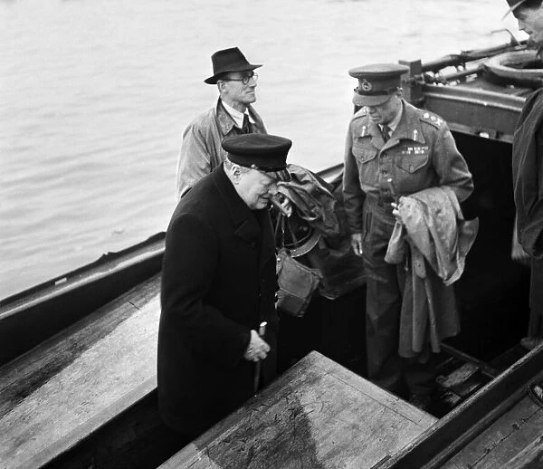 British Prime Minister Winston Churchill pictured on his visit to Normandy in Northern