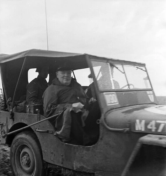 British Prime Minister Winston Churchill pictured on his visit to Normandy in Northern