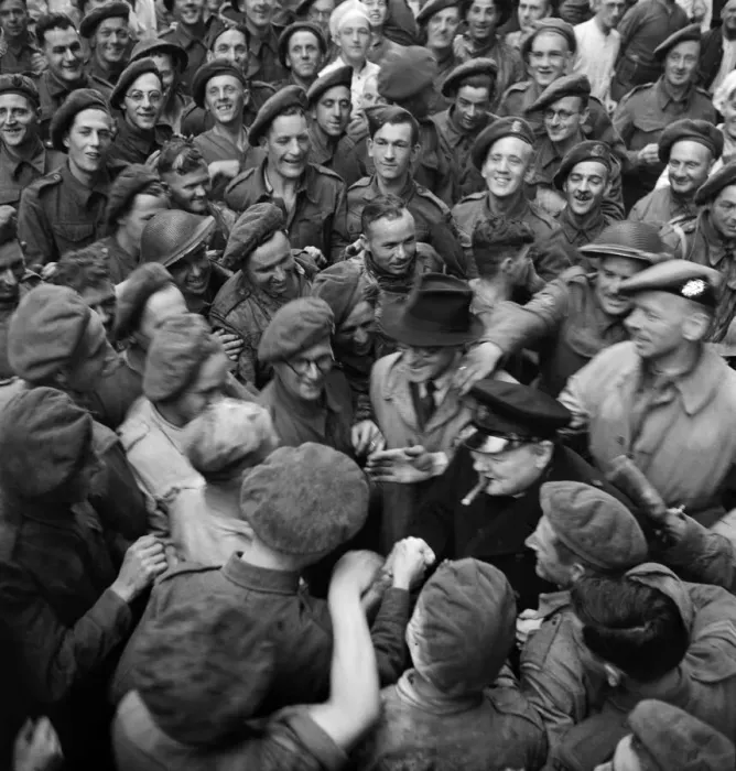 Framed Print : British Prime Minister Winston Churchill pictured on his visit to Normandy in Northern Framed Print : British Prime Minister Winston Churchill pictured on his visit to Normandy in Northern