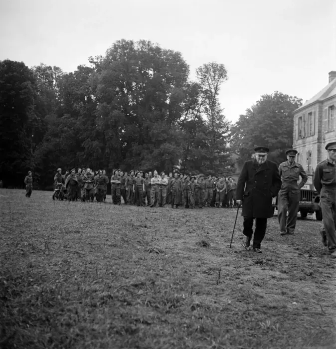 Framed Print : British Prime Minister Winston Churchill pictured on his visit to Normandy in Northern Framed Print : British Prime Minister Winston Churchill pictured on his visit to Normandy in Northern