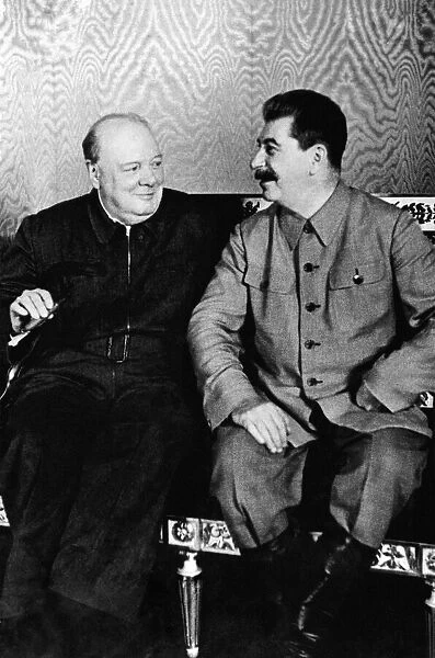 British Prime Minister Winston Churchill with Soviet leader Josef Stalin in Moscow