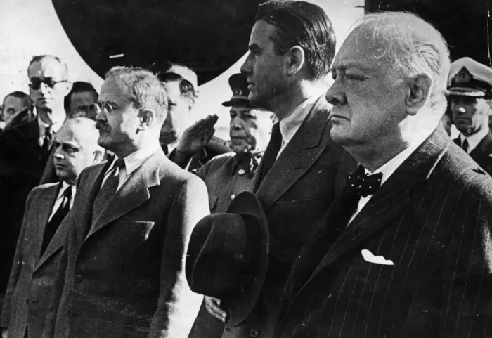 Framed Print : British Prime Minister Winston Churchill stands alongside First Deputy Premier of Framed Print : British Prime Minister Winston Churchill stands alongside First Deputy Premier of