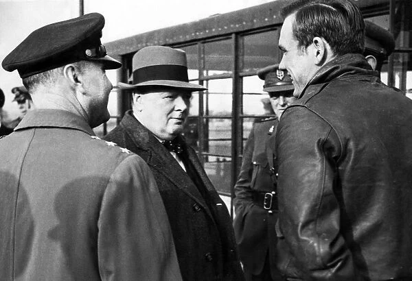British Prime Minister Winston Churchill visits an erodrome in Southern England