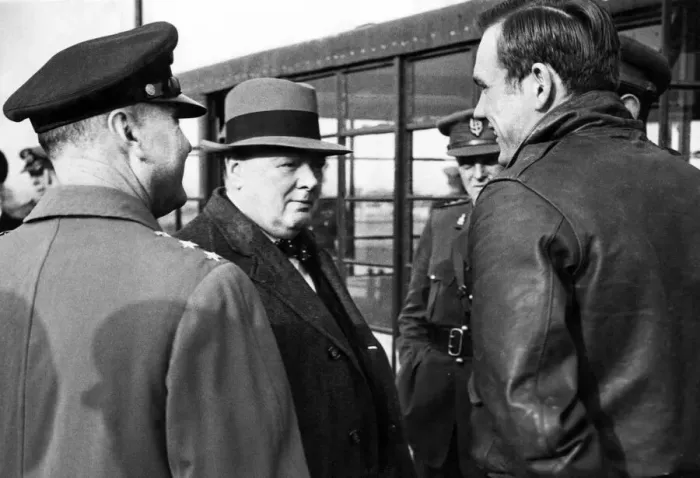 Framed Print : British Prime Minister Winston Churchill visits an erodrome in Southern England