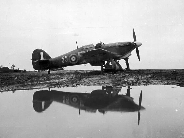 A British RAF Hurricane fighter plane on a Russian airfield during the Second World War