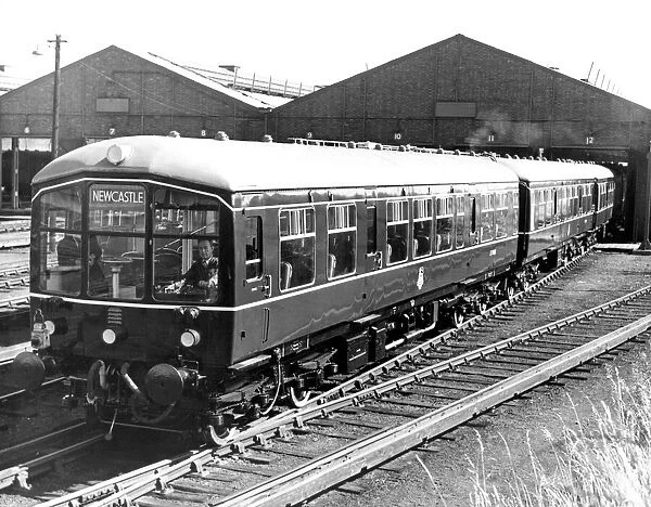 A British Rail Diesel train leaving the Gosforth sheds on 8th September 1955